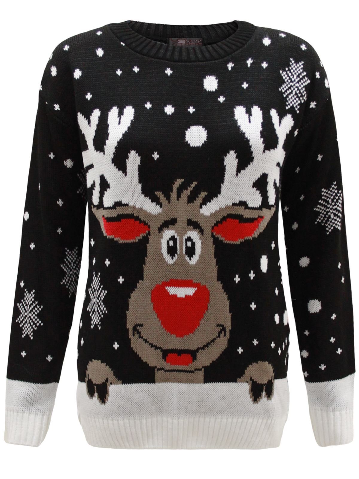 Sweat Noël homme femme noir à motif flocon de neige et renne Rodolphe S - 3