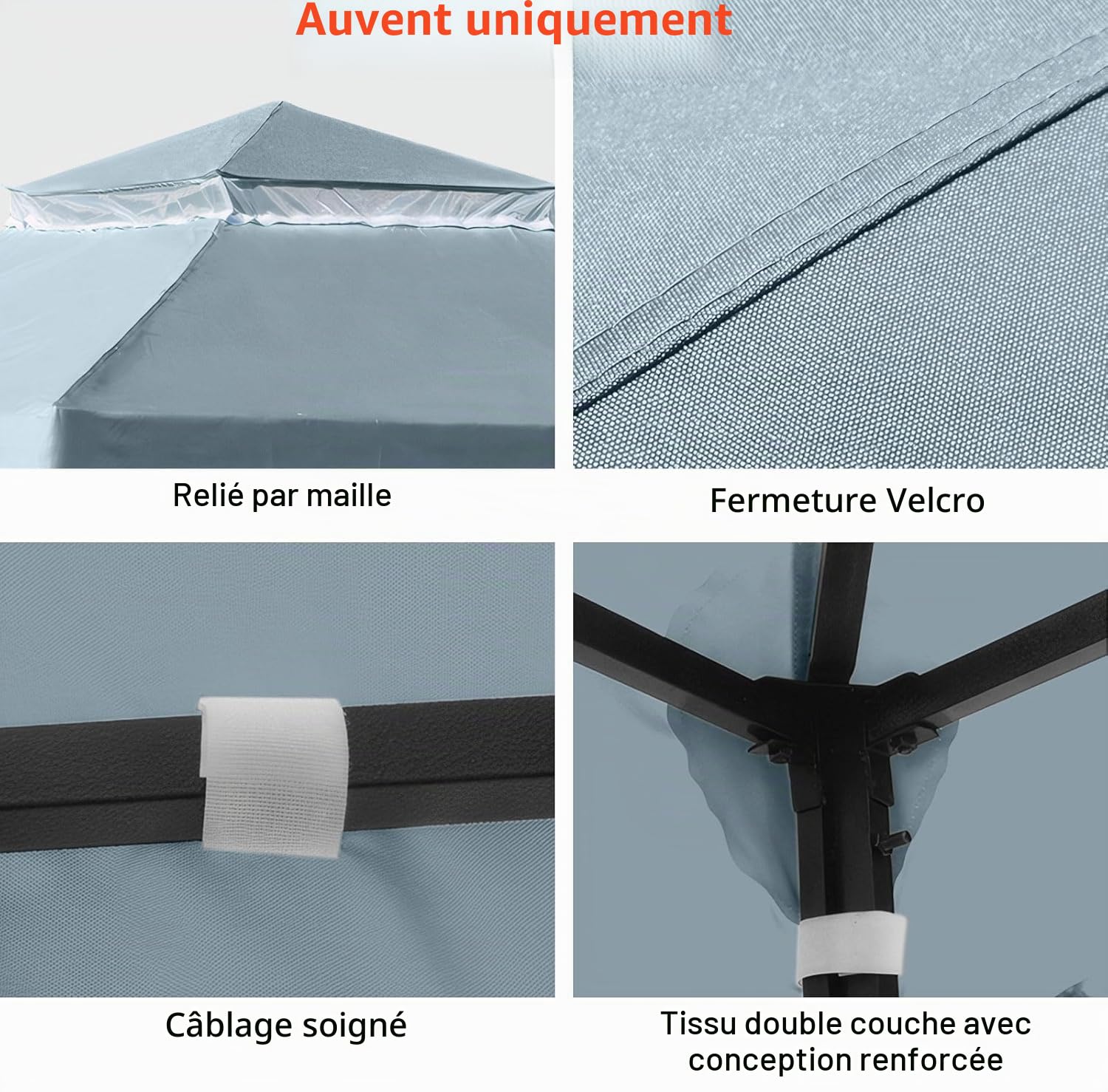 OKYUK Toit de rechange respirant UV, stable et imperméable, avec drainage, idéal pour tonnelle de jardin 3 x 3 m (gris)