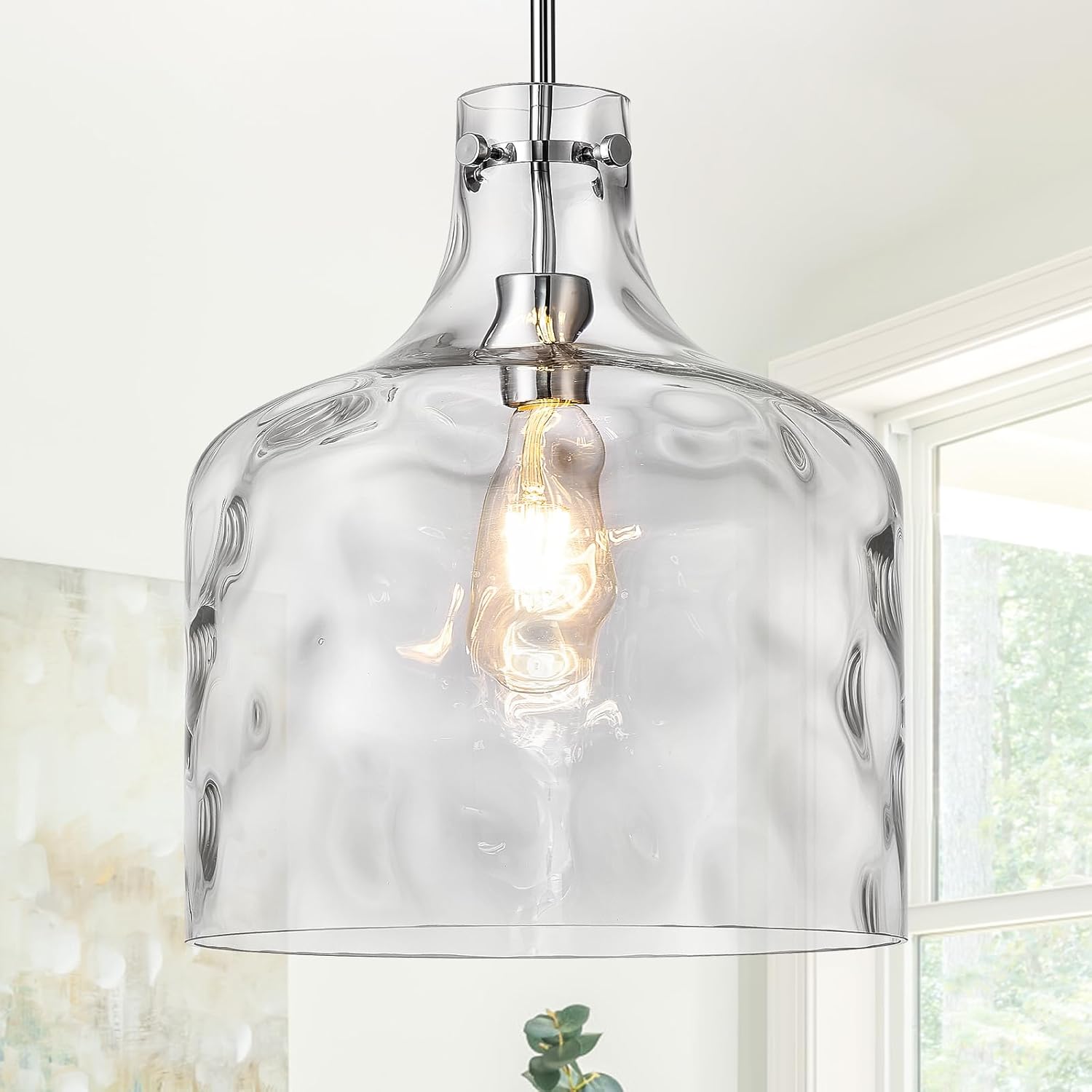 Lámpara colgante de cristal martillado grande cromado ME-P84-1C1