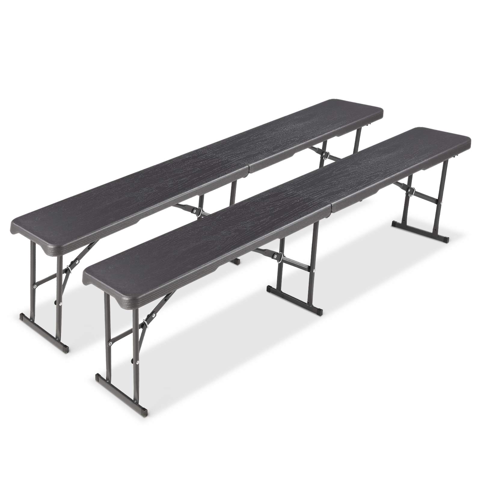 Clevich Lot de 2 bancs de Jardin Pliables 180 cm avec poignée de Transport - en Plastique Haute densité et Structure en Acier - Aspect Bois - pour Jardin, Balcon