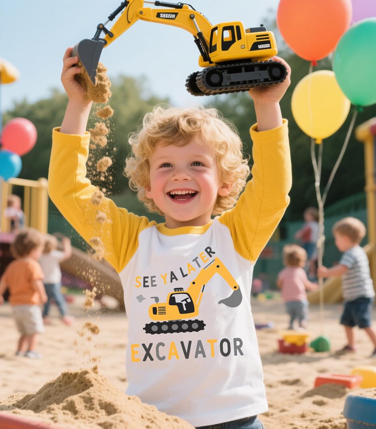 Construction Shirt for 3-6T Boys Long Sleeve Funny Car T-Shirt Toddler Kids Tractor Excavator Truck Tee Shirts - Image 2