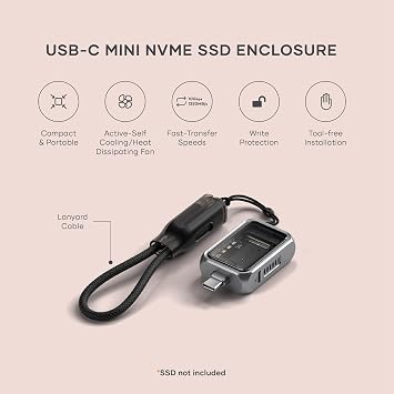 Satechi Mini NVMe SSD Enclosure, 10Gbps Transfer Speed, Up to 2TB Capacity