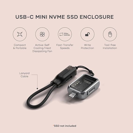 Satechi Mini NVMe SSD Enclosure, 10Gbps Transfer Speed, Up to 2TB Capacity