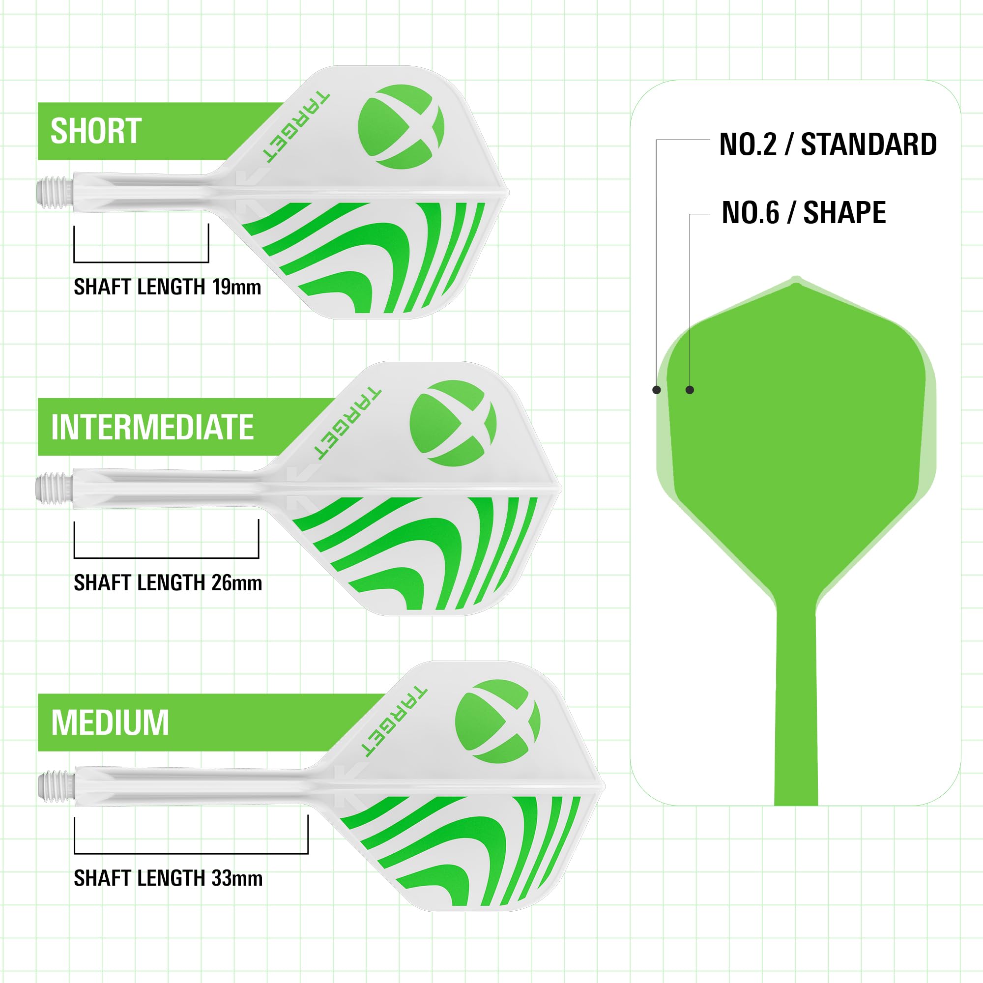Target Darts Xbox Système K-Flex Vol et Arbre, Vert Et Blanc | N° 2/ N° 6 Kflex – Court (19mm), Intermédiaire (26mm), et Moyen (33mm) Tout-en-Un K Flex Vols et Tiges - 4