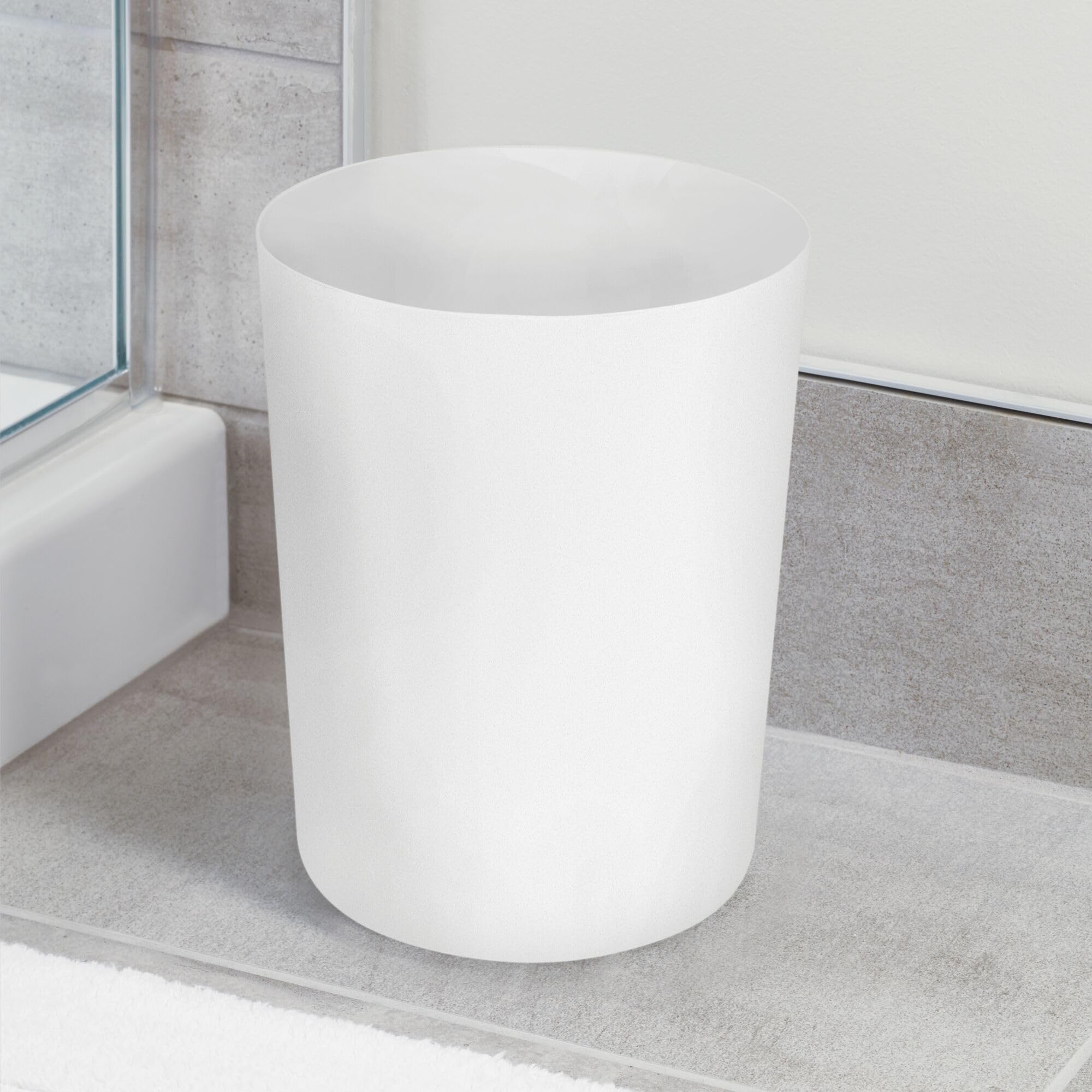 iDesign Round Plastic Trash Can for Bath, Bedroom, Office - The Finn Collection – 7.64" x 10", Magenta: iDesign Small Round Plastic Trash Ideal for Bathroom, Bedroom, or Office-White Finn Waste Can