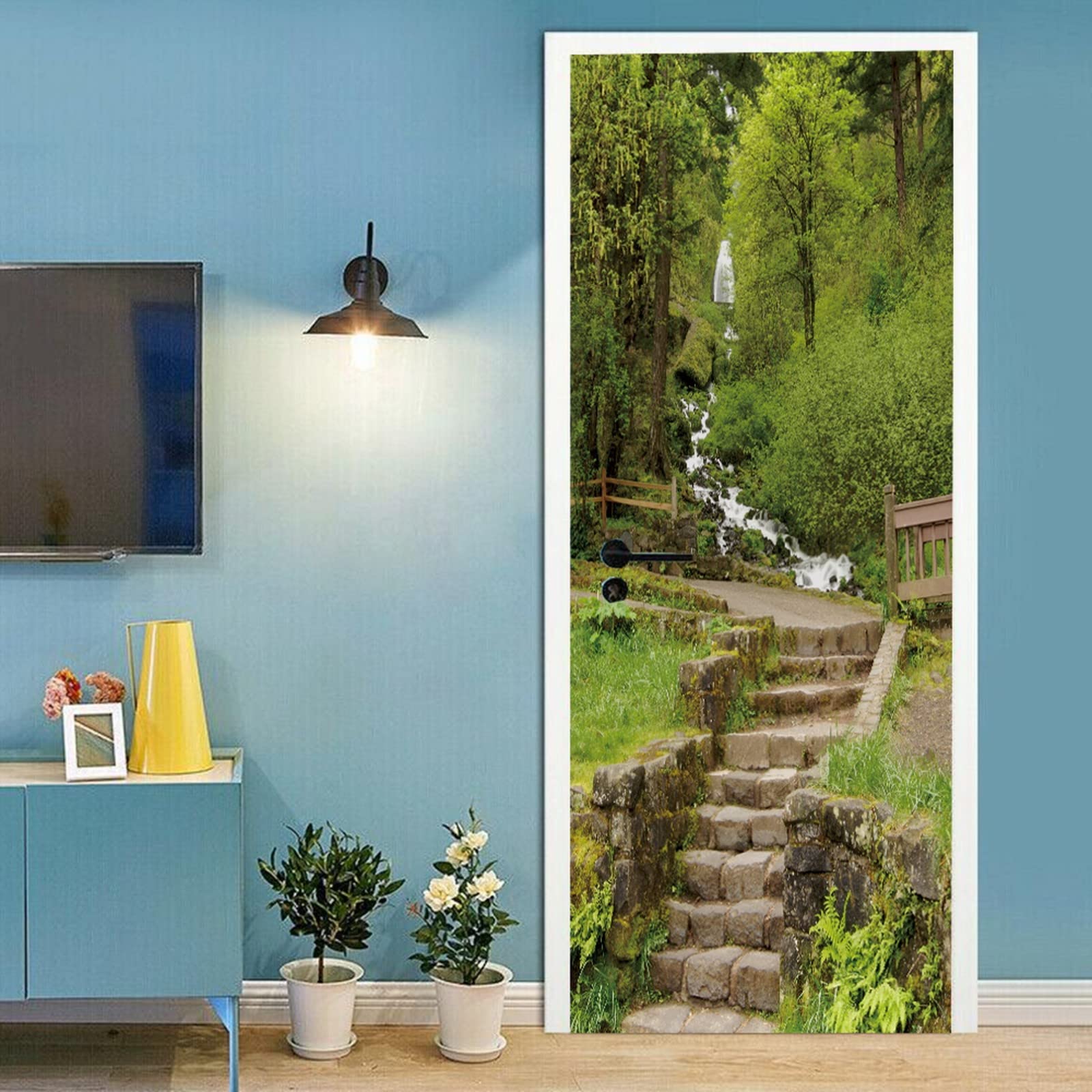 A.Monamour Adesivo Porta Autoadesiva 3D Entrata Alla Cascata Di Wahkeena Nel Columbia River Gorge Oregon Vinile PVC Adesivi per Porte Interne Pellicola Poster Sticker Murale Parete Carta da Parati