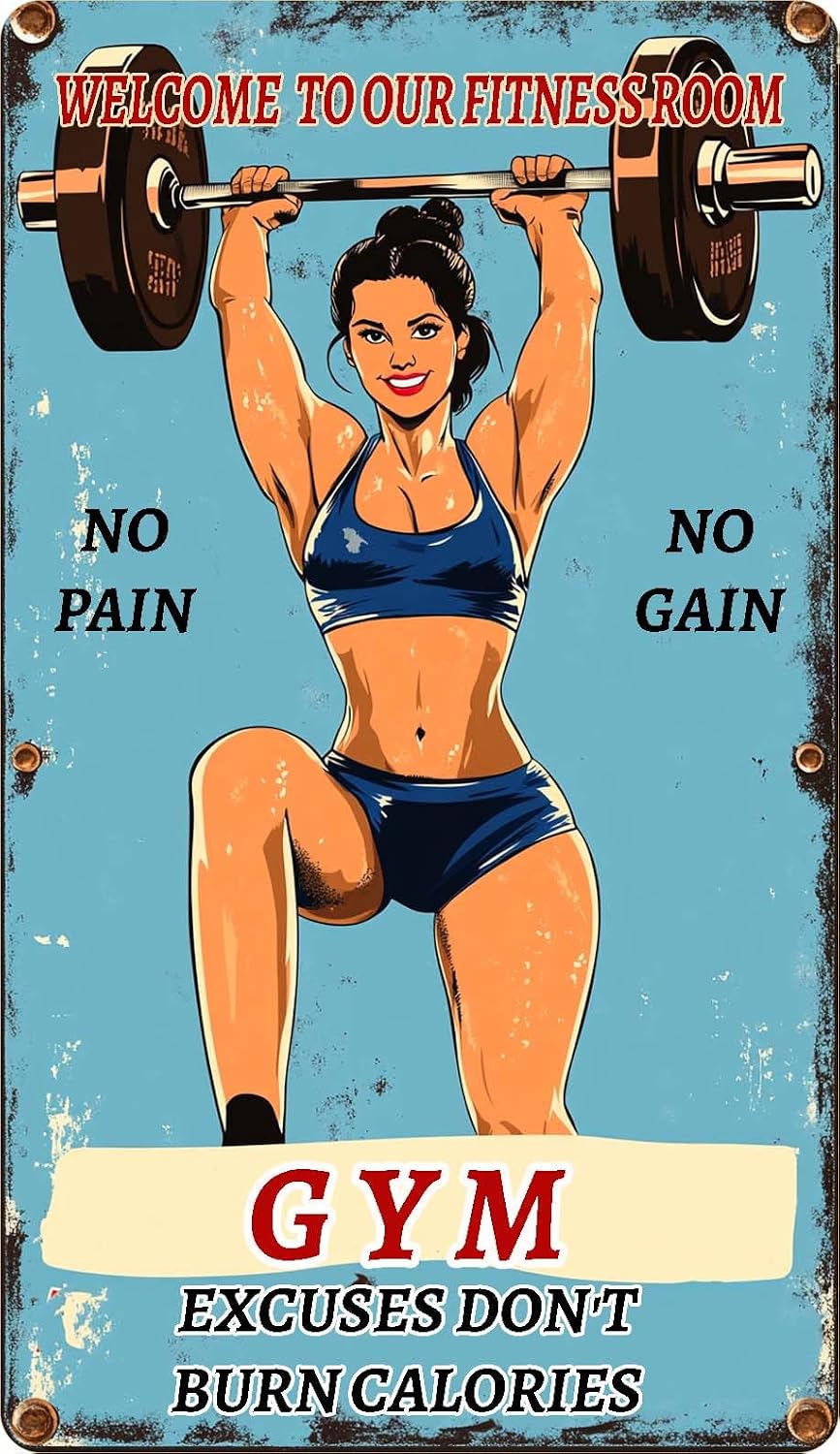 Funny Metal Tin Sign Welcome To Our Fitness Room Gym Vintage Aluminum Tin Sign Retro Wall Decor for Home Office Bar Cafe 8×12 Inch