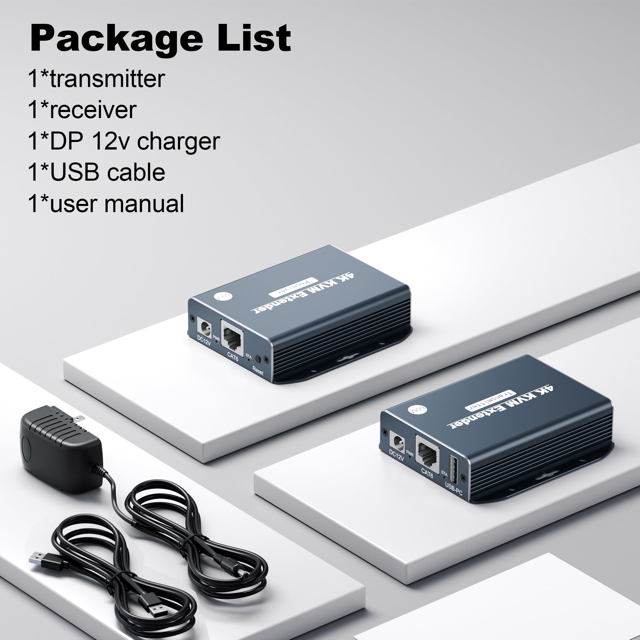 4K HDMI KVM USB Extender sobre Cat 5e/6/7 Cable - 4K@60Hz hasta 196Ft HDMI sobre Ethernet Extender - soporta loopout, HDCP 2.2, POC