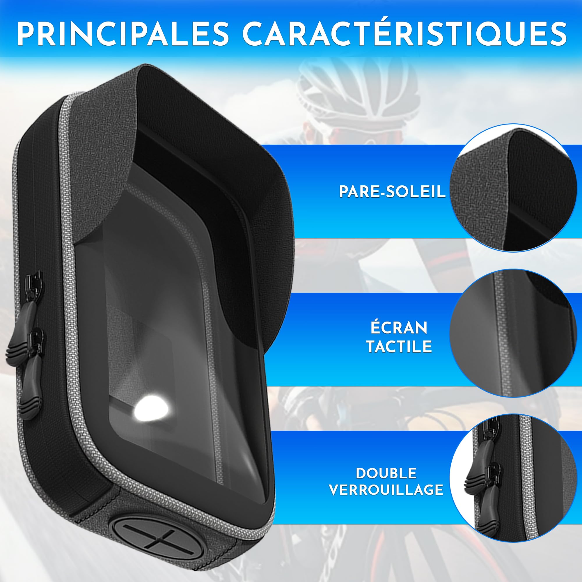 Sacoche Cadre Velo Coque Etanche pour Telephones Portables jusqu'a 7,5" Installation Facile et acces Rapide