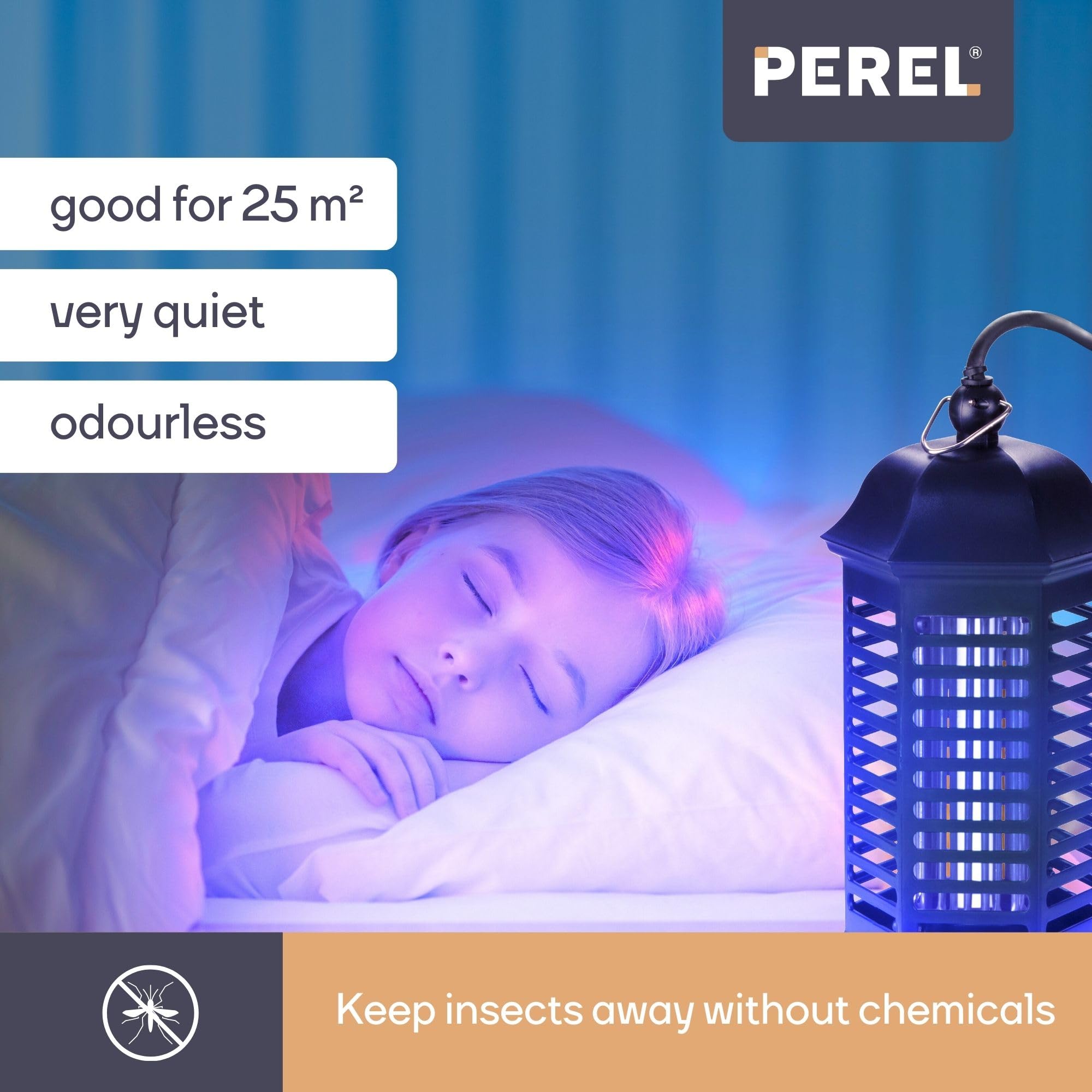 Perel Mata Insectos LED UV eléctrico, Rejilla 1000V, Funcionamiento silencioso, Bandeja extraíble, Cobertura Interior 25 m², diseño Seguro para el hogar