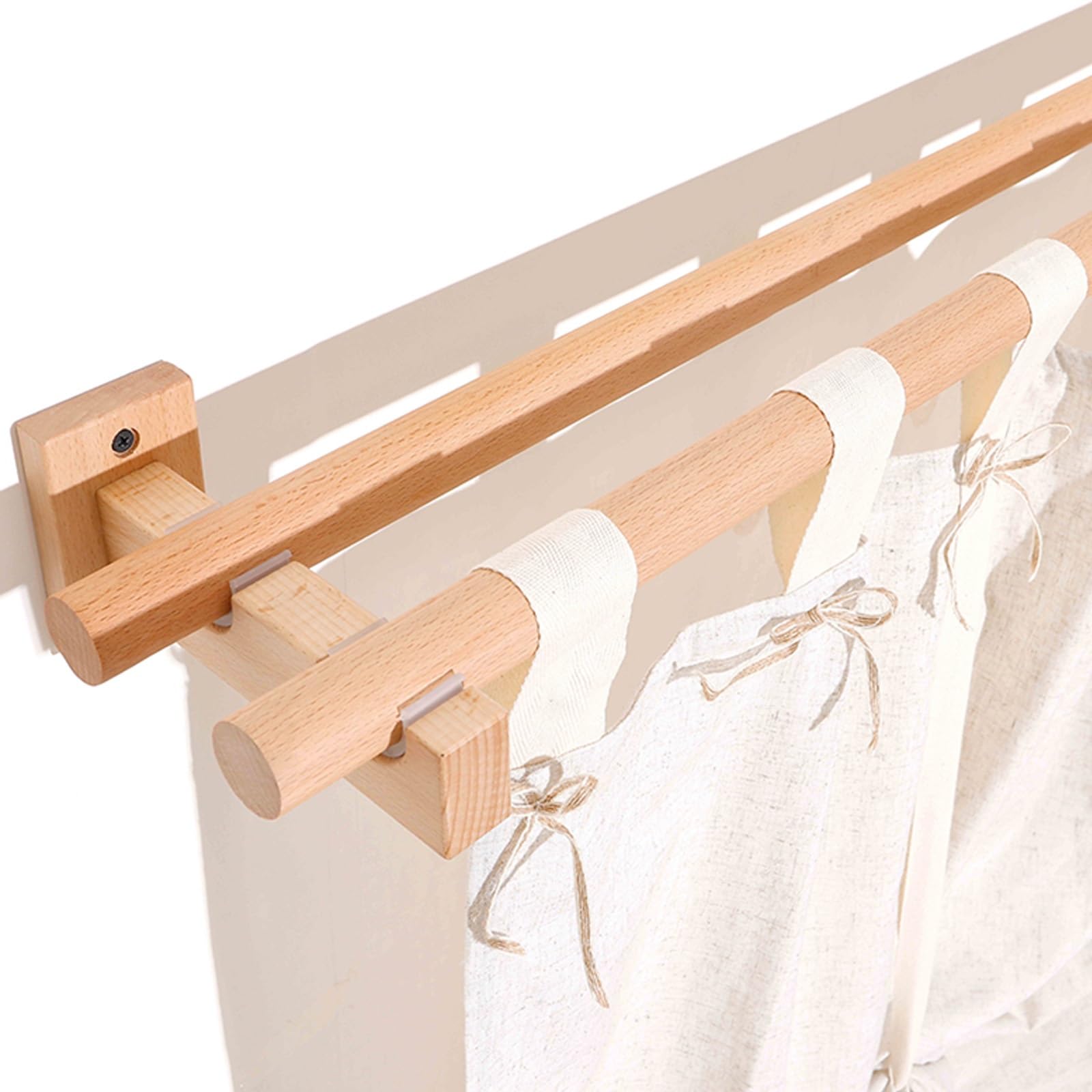 Tringle à Rideaux Romaine avec Double Support, 1 m, Style Industriel extérieur, Porte-bûches en Bois, Installation Facile, Anneaux Inclus pour la décoration intérieure et extérieure.