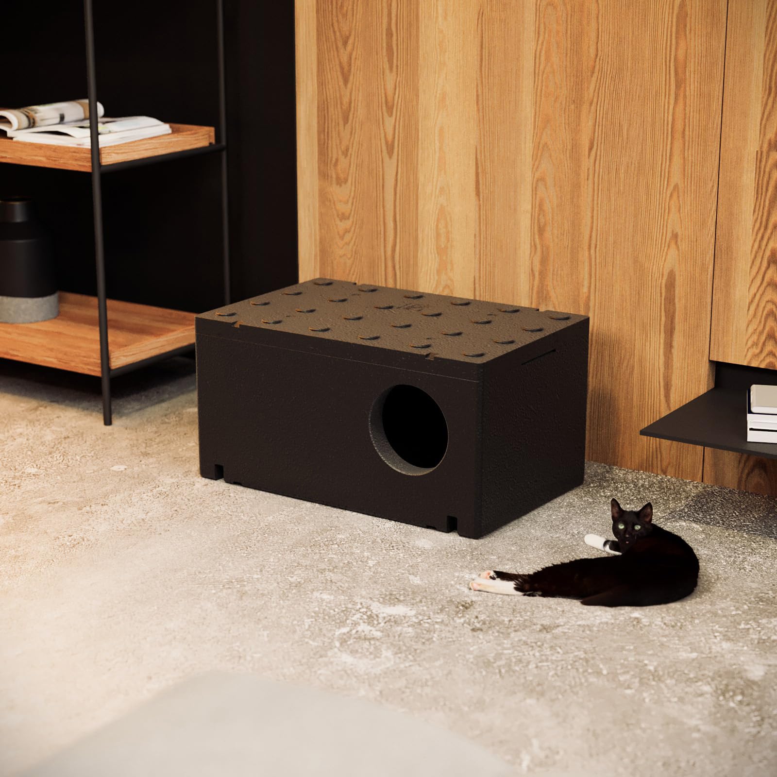 QLS Maison pour Chat isolée en polystyrène 60 x 40 cm Noir