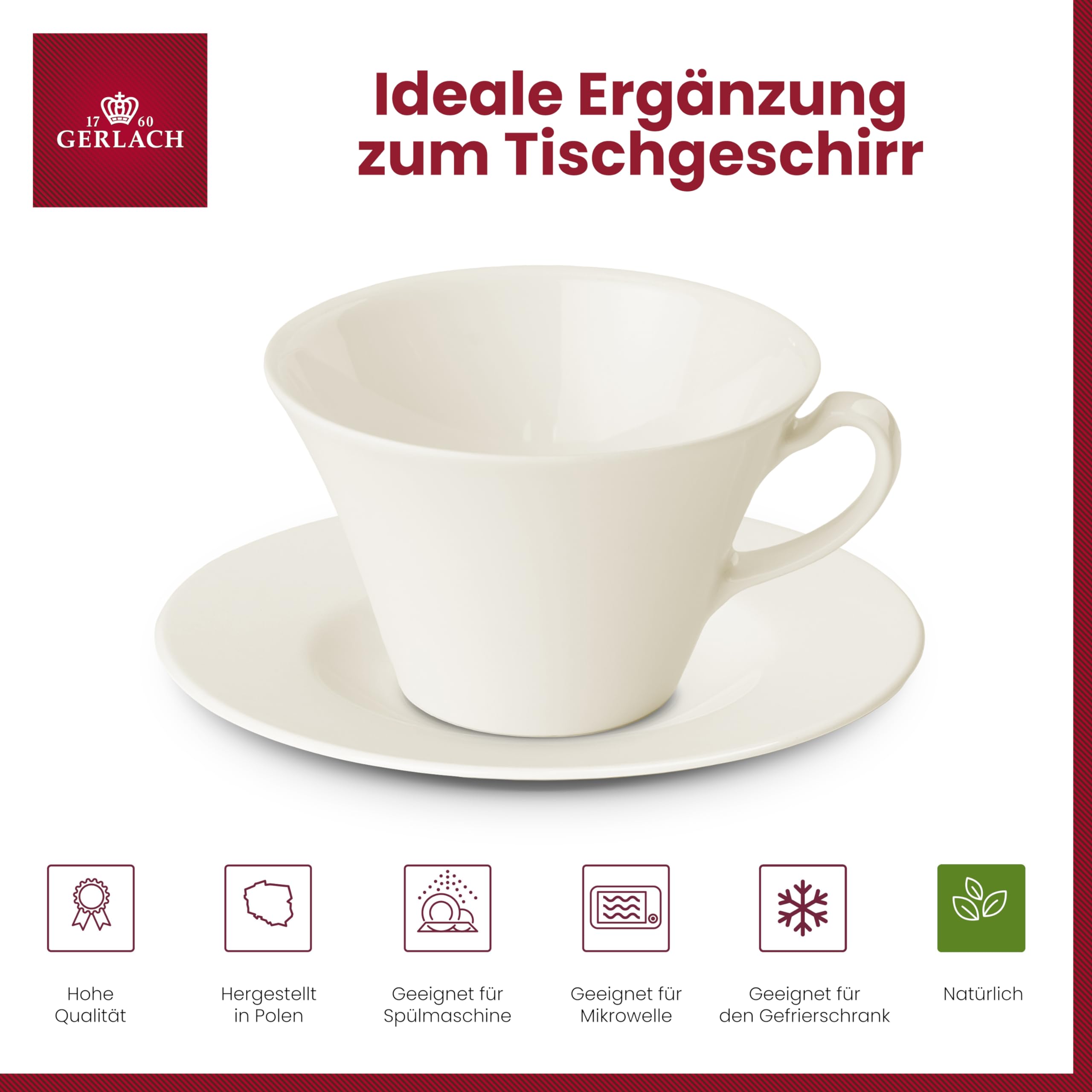 Gerlach Muza Tassen-Set Mit Untertassen 12-Teilig Kaffeetassen 6 Stk Kaffeetasse Teetasse Aus Porzellan Kaffeeservice Für 6 Personen Kaffeebecher Elfenbeinfarbe 250ml