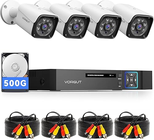 Sistema de cámara de seguridad con cable, 8CH 5MP Lite CCTV DVR Kit con 500G HDD, 4 x 3MP AHD cámara de seguridad al aire libre, carcasa de metal