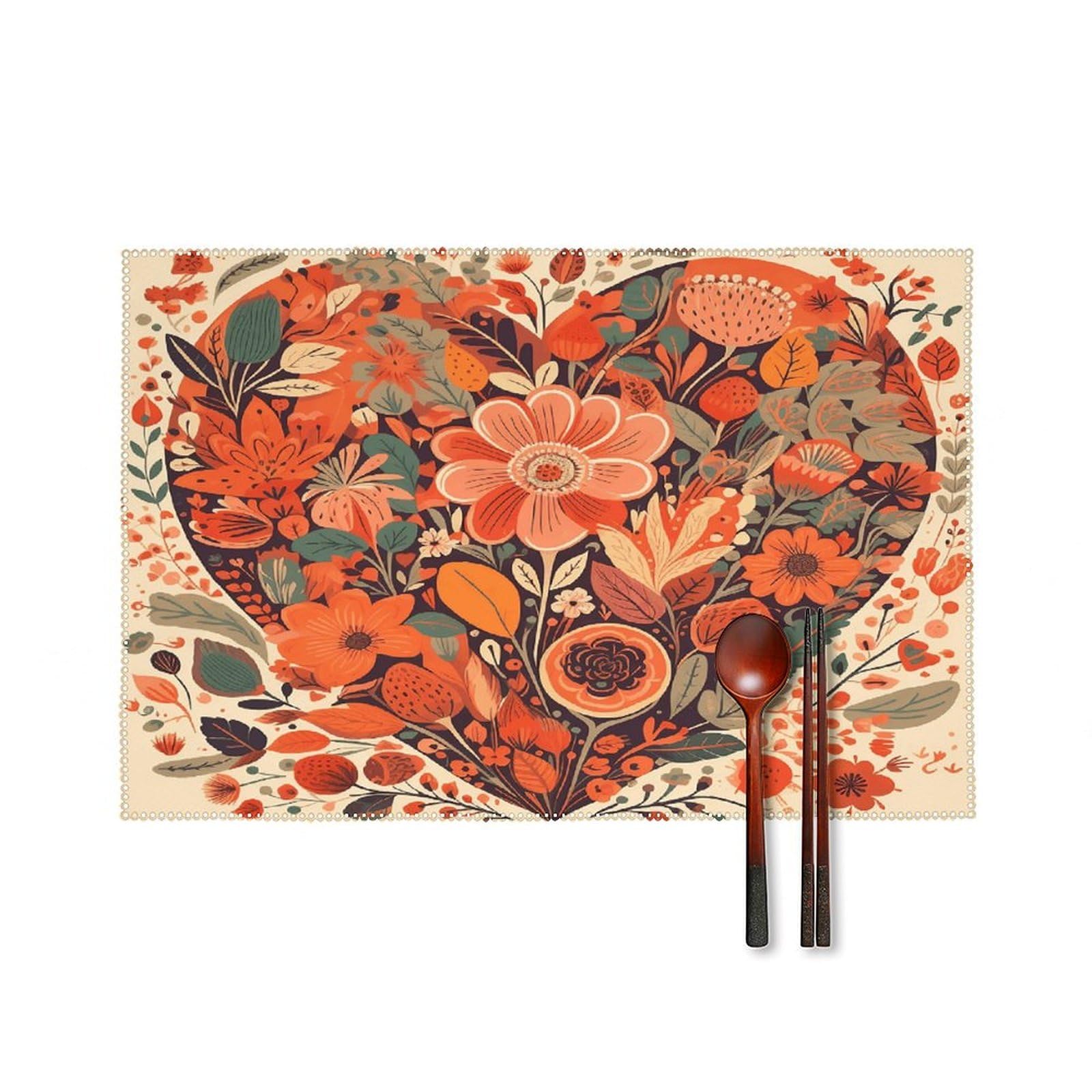 Fekiloot Style Folk Flowers Placemats Set Of 6,Table Mat