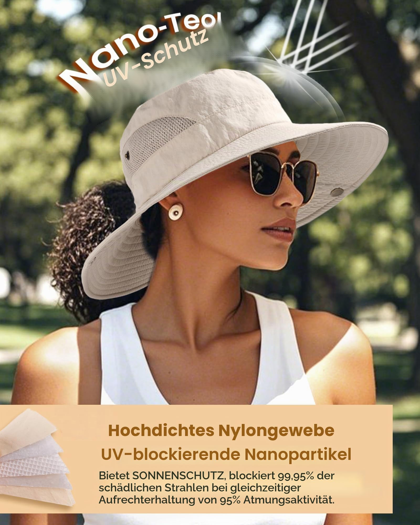 FURTALK Damen Sonnenhut mit Zopföffnung breiter Rand UPF 80 Faltbarer Outdoor Wander und Strandhut