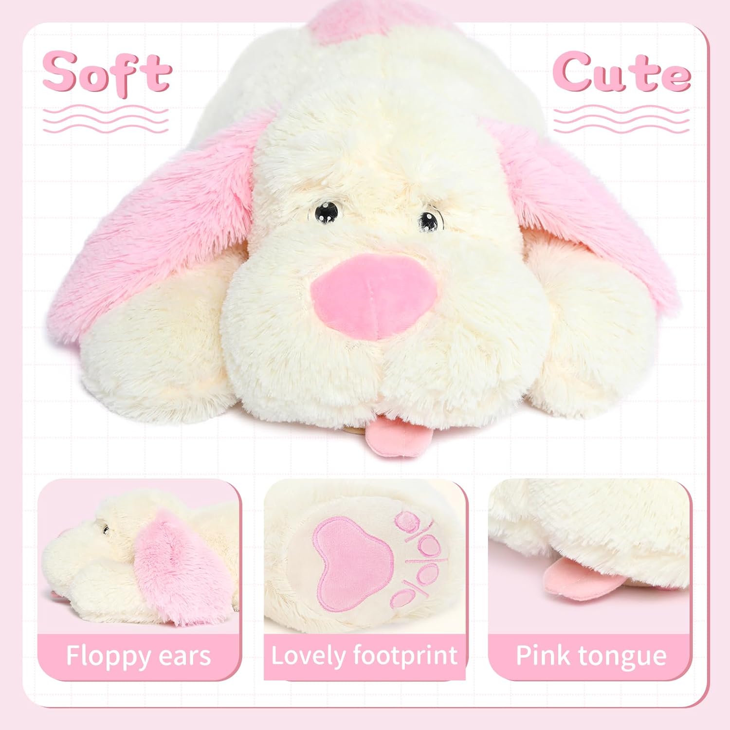 MorisMos Giant Dog Stuffed Animals, 51inch Large Stuffed Dog Plush Soft Big Pillow Gifts for Kids,Girls, Boys, Pink - Image 8