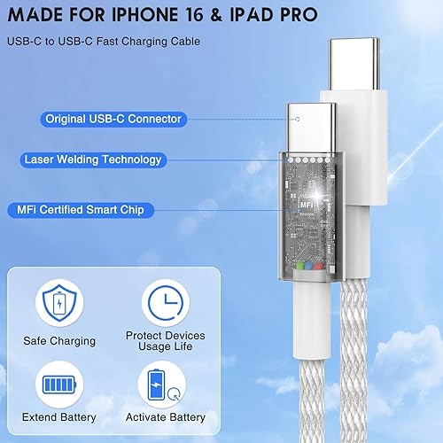 Miniatura 4 de Cable de carga rápida para iPhone 15 de 10 pies, cable de carga largo tipo C a USB C para Apple iPhone 15 Plus15 Pro Max, MacBook Pro