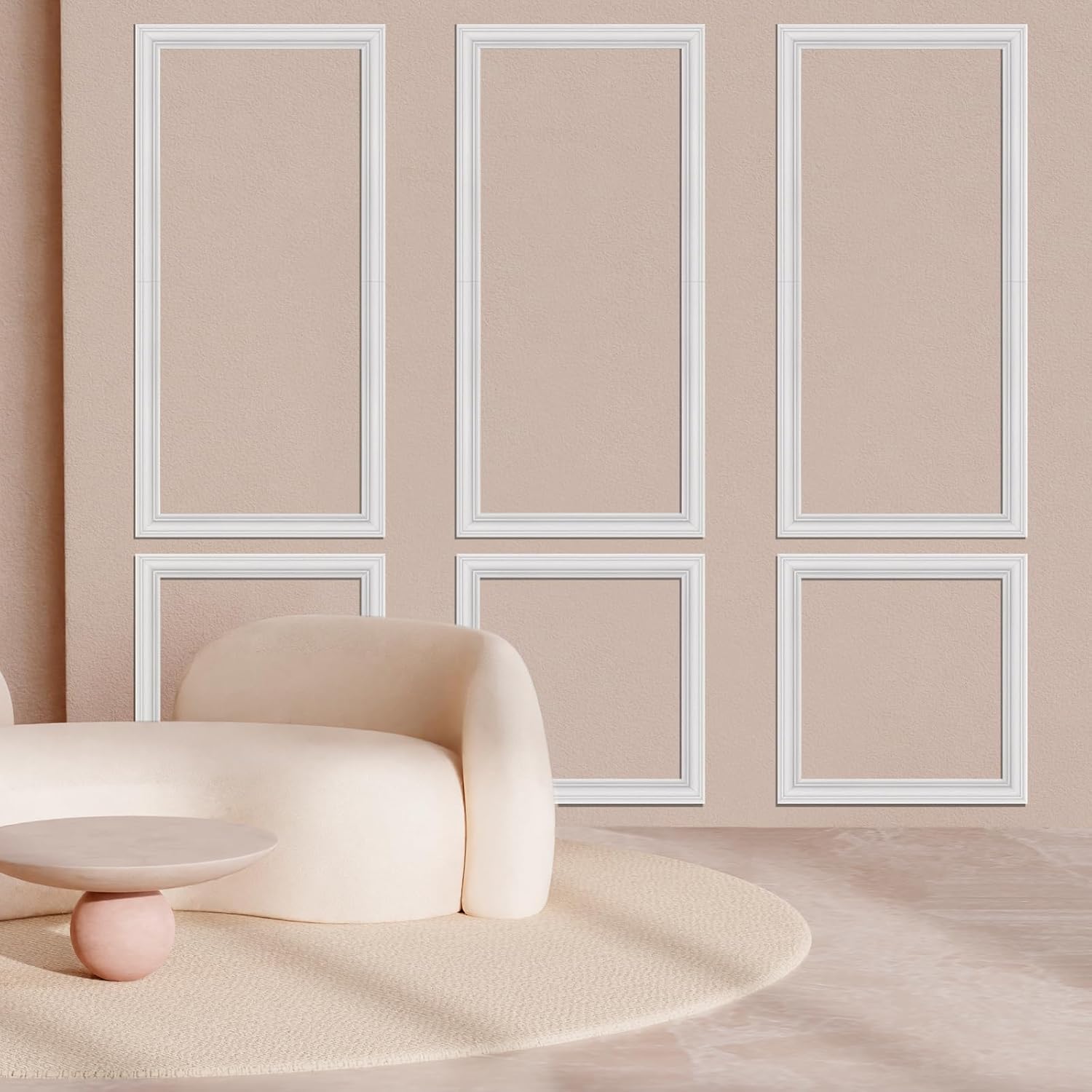 3 Set Accent Wall Molding Kit, Wall Panels for Interior Wall Decor, White Ready to Assemble Wainscoting Accent Panel for Home Decor (54 x 24 in) 6-Frame, Style 1