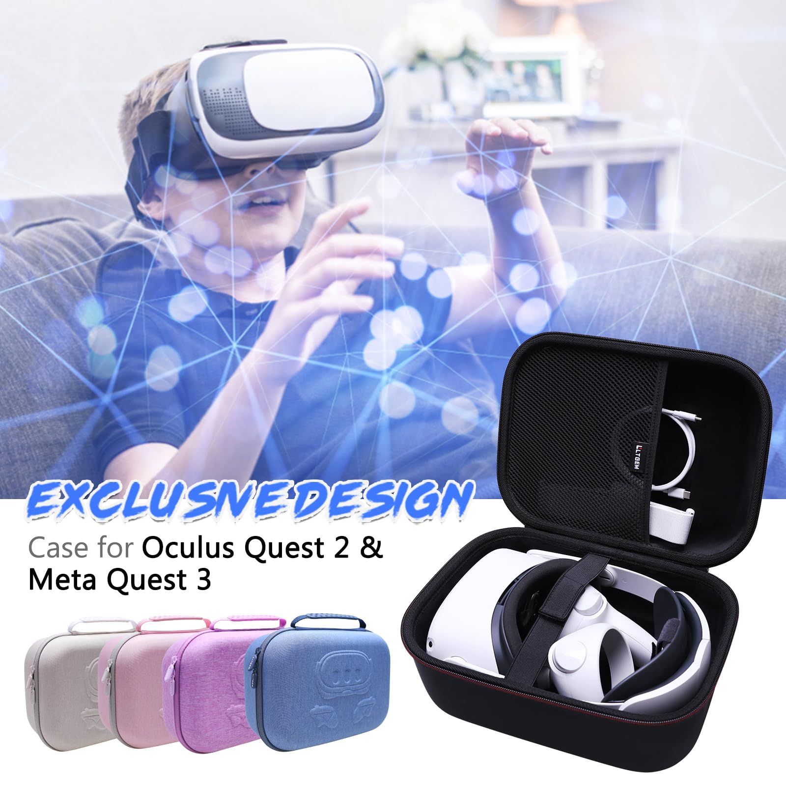 LTGEM - Custodia per realtà virtuale compatibile con Oculus Meta Quest 3S / Quest 3 / Quest 2, versione ufficiale con cinturino, per cuffie VR e accessori per controller touch, adatta per viaggi e