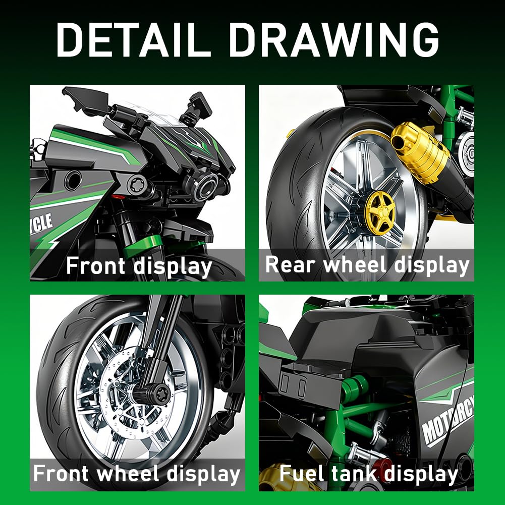 Blocs De Construction De Moto, Moto Modèle à Assembler,Collectionner Blocs Cadeau De Construction Pour Ados Et Adultes,Cadeau Pour Adultes Et Enfants, Décoration De Bureau, Diy 14+ (green)