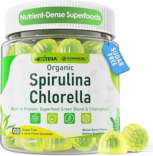 Gomitas orgánicas de Spirulina Chlorella, superalimento rico en proteínas veganas, súper verduras y clorofila + vitamina C y D3, zinc, B12 para