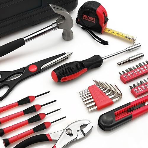 Miniatura 4 de MFBJXC Kit de herramientas para el hogar de 39 piezas con caja de herramientas de plástico, portátil y ligero, juego de herramientas básicas para el