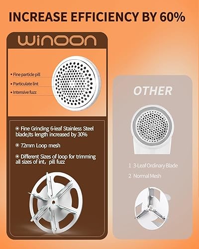 Miniatura 5 de winoon Afeitadora de tela, removedor de pelusa recargable, desfuzzer para quitar pelusas, píldoras, pelusas, bobbles para ropa, suéter, medias,