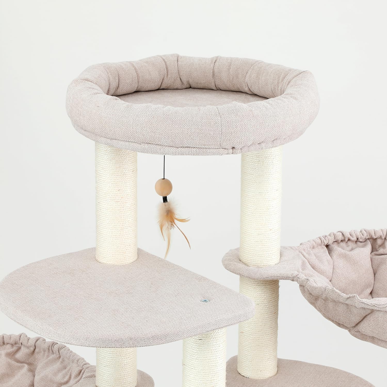 67'' Luxury Cat Tree,Large Modern Wood Cat Tower for Indoor Cats Adults,Multi-Levels Cat Condo with Sisal House and Removable Mats,Hommock,Large Platform,Heavy Duty Furniture (65inch)