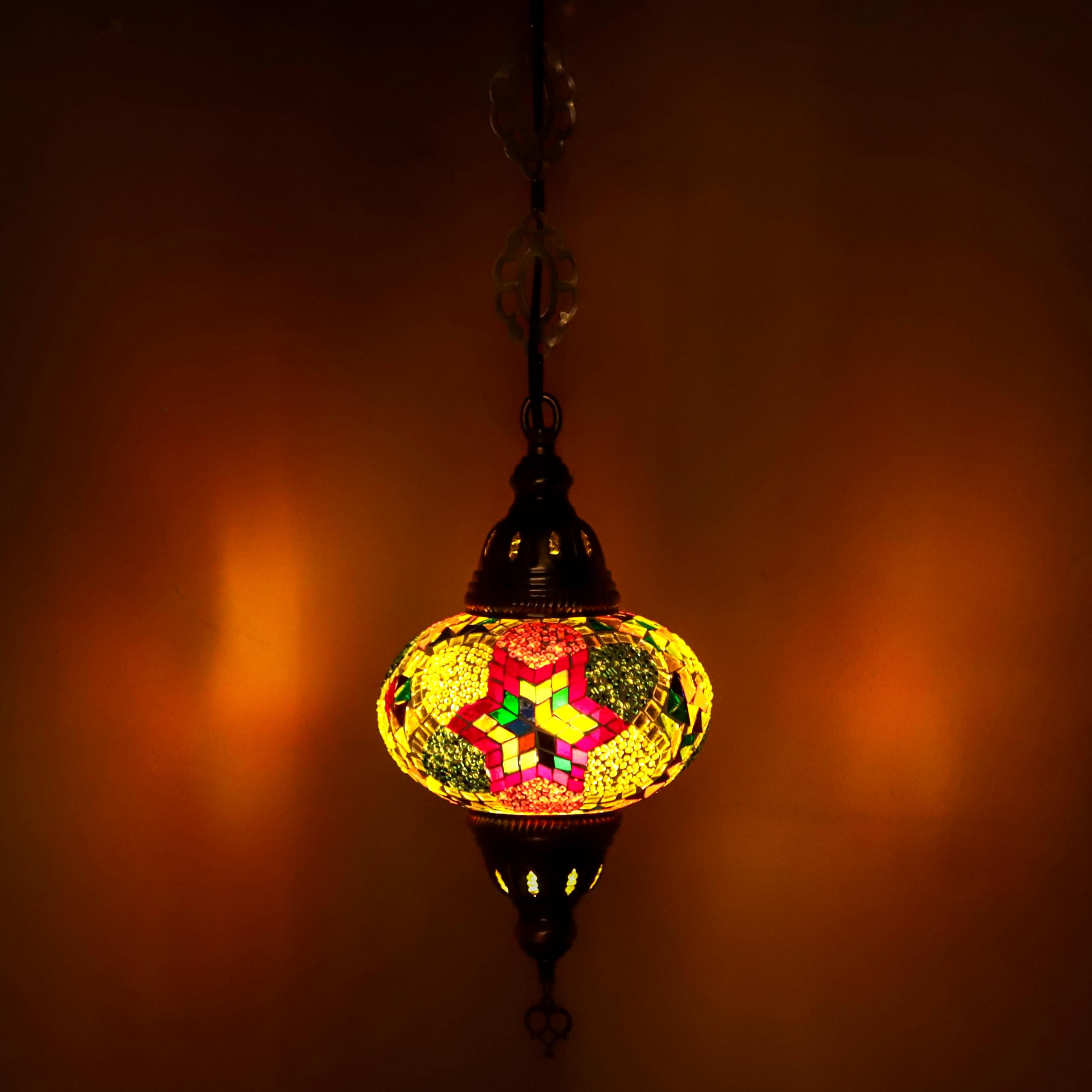 ENVA Turkish Moroccan Handmade Glass Mosaic Ceiling Hanging Chandelier Light Lamp Large Globe