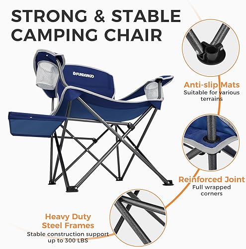 Miniatura 6 de KingCamp - Silla plegable de respaldo alto, sillas de césped portátiles para adultos con brazo duro, reposacabezas, bolsillo para campamento al aire