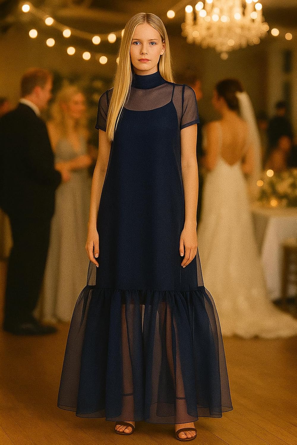 Women’s Organza Maxi Long Dress – Elegant Evening Gown, Formal Party Wear, Vintage Flowy Layered Dress for Wedding, Prom