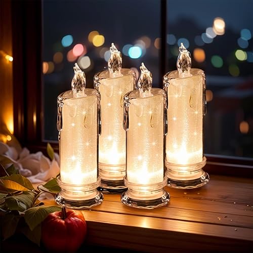 HAIDOLIANG 4 velas LED sin llama (diámetro 2.5 pulgadas x altura 7 pulgadas), velas LED parpadeantes, pilas incluidas, velas artificiales para