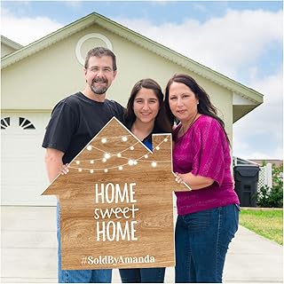 Real Estate House Sign, Home Sweet Home Sold By Sign, Realtor Prop, Housewarming Party Decorations, Marketing Supplies, Real Estate Sold Post, Closing Gifts 22.5x 22.5, 16.7x16.7 Inches