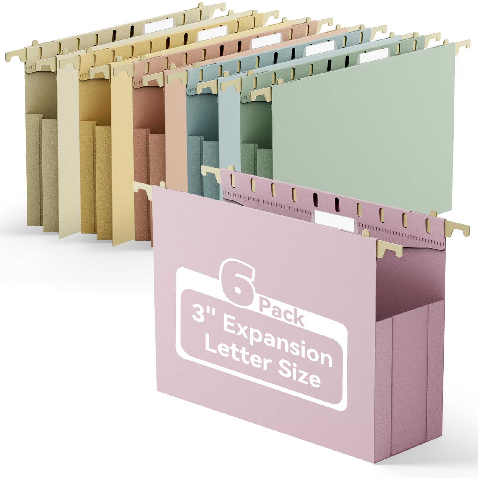 Photo 1 of Ansook Hanging File Folders Letter Size,6 Pack Extra Capacity Filing Cabinet Folders,Heavy Duty 3" File Folders Hanging with Tabs,Hnging File Folder Organizer for File Frame File Storage Box
