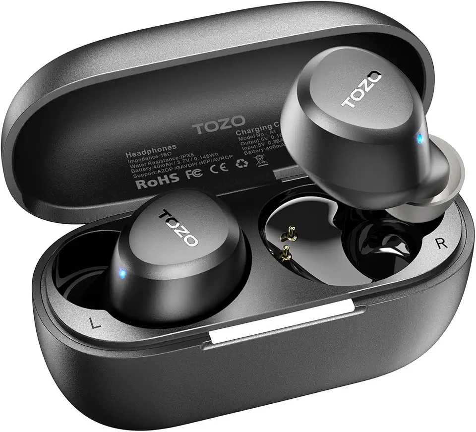 TOZO A1 Mini fones de ouvido sem fio Bluetooth 5.3 intra-auriculares com microfone embutido, à prova d'água IPX5, som premium imersivo, fone de ouvido com conexão de longa distância