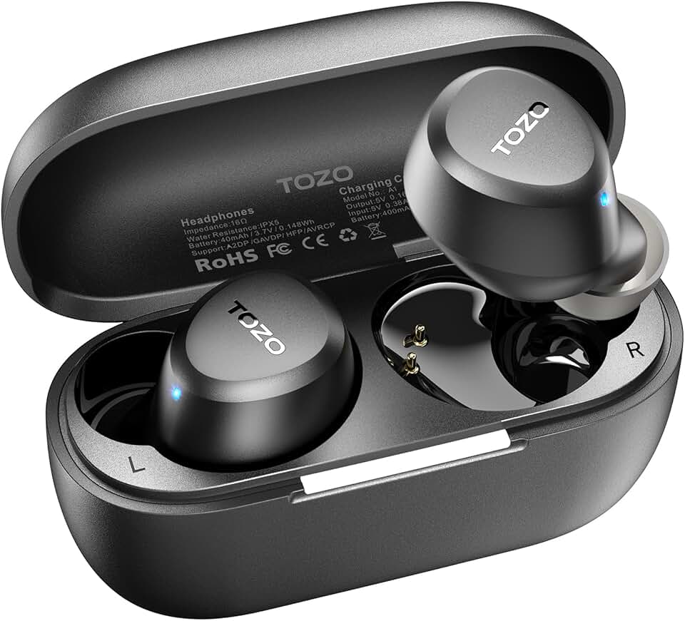 TOZO A1 Mini fones de ouvido sem fio Bluetooth 5.3 intra-auriculares com microfone embutido, à prova d'água IPX5, som premium imersivo, fone de ouvido com conexão de longa distância