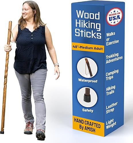 Miniatura 11 de Bastón de madera hecho a mano para hombres, mujeres y personas mayores con correa de muñeca de cuero genuino para senderismo, caminatas y senderismo