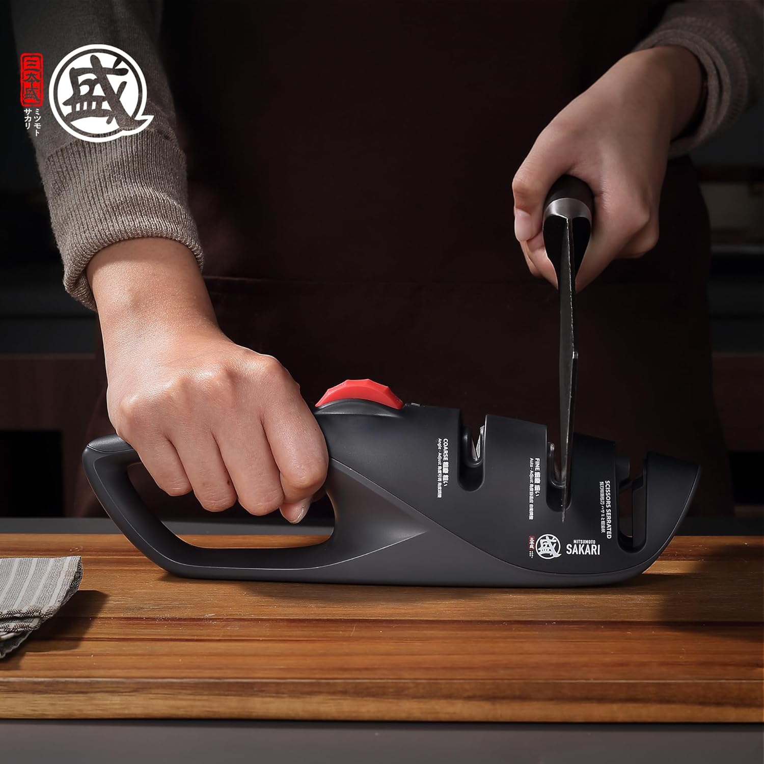 MITSUMOTO SAKARI Japanese Adjustable 5-Angle Knife Sharpener, 3-Stage Kitchen Knife Sharpeners For Kitchen Scissors And Knives, Professional Sharpening Tool With Angle-Lock Technology