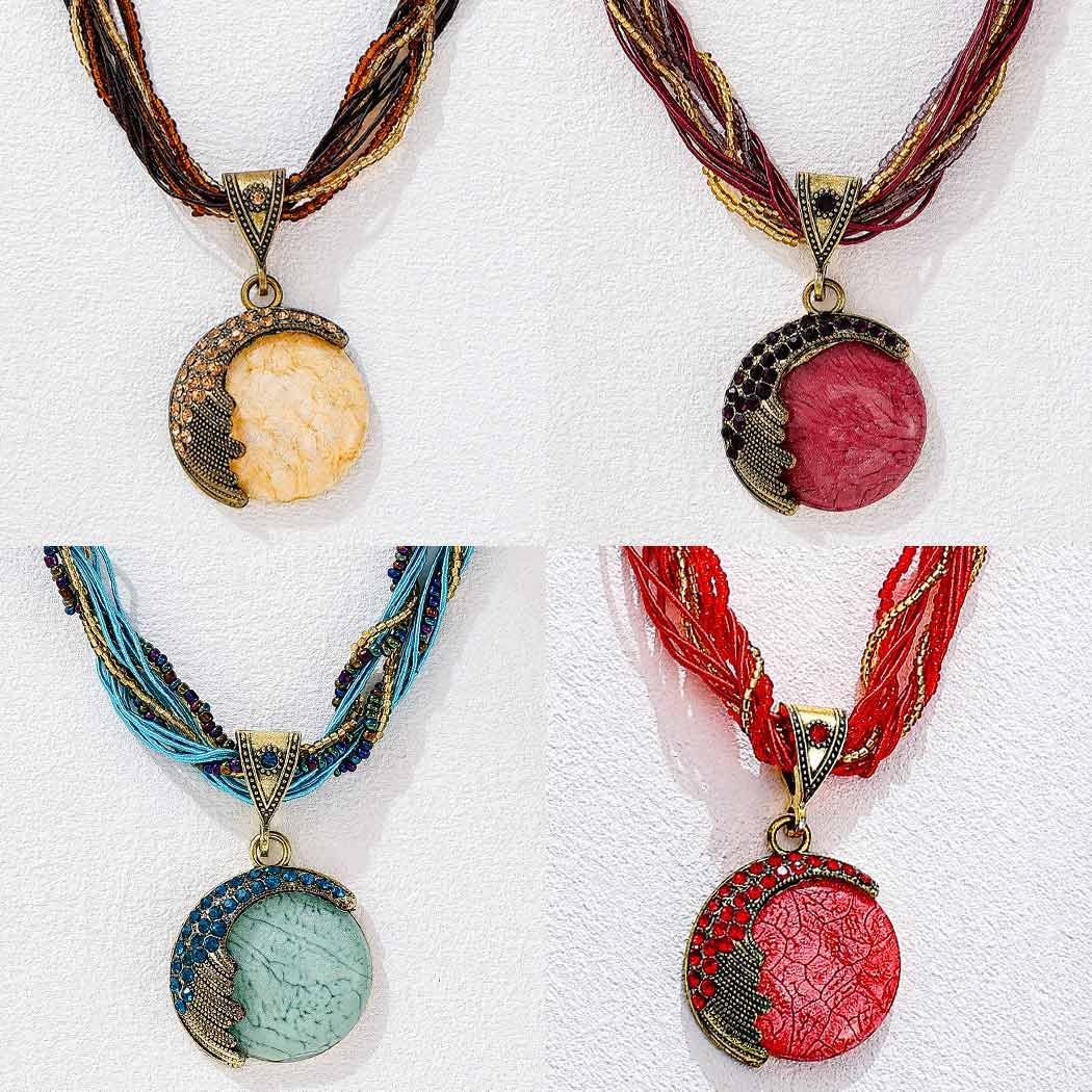 Boho Stone Pendant Necklace Tribal Choker Necklaces Fashion Beaded Jewelry for Women - Image 7