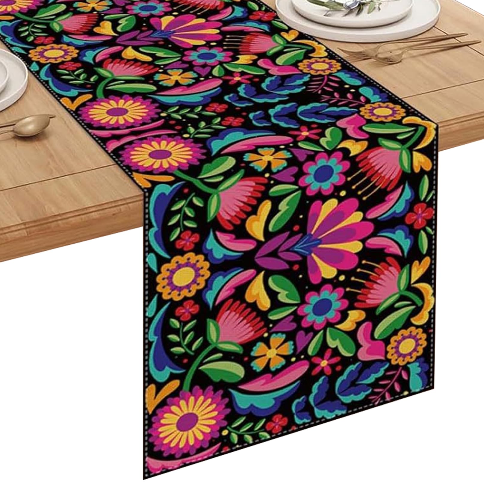 Awnsimfreien Assorted Color Table Runners, Mexican Table Runner, Rustic Floral Runner Mexican Fiesta Party Home Dining Room Kitchen Tabletop Decor 13X72 Inch, Spring