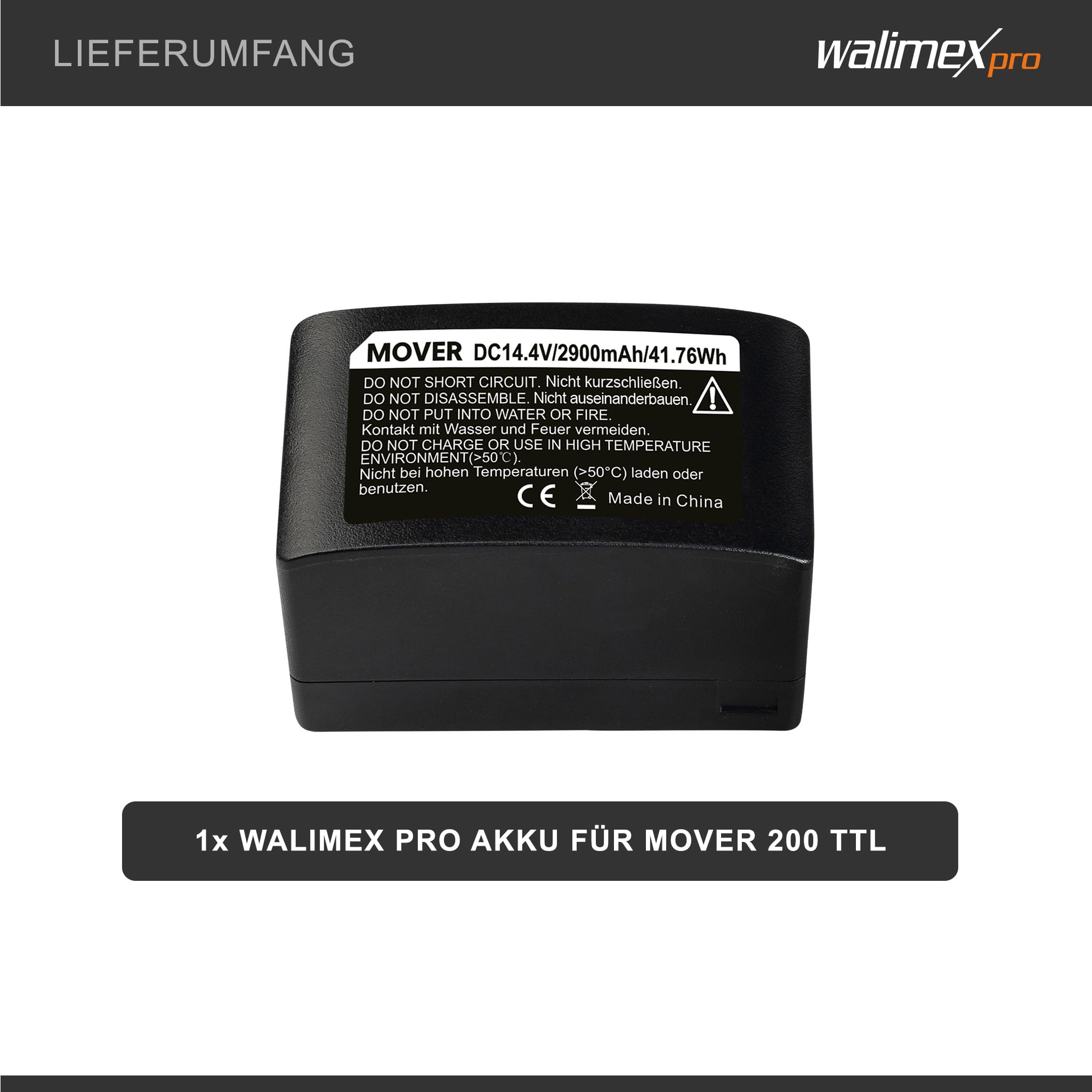 Walimex pro Batterie de Rechange pour Mover 200 TTL - Grande capacité, Longue durée, Permet des Prises de Vue Plus Longues - Batterie de Rechange pour Flash de Batterie de Studio