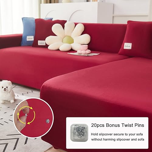 Miniatura 5 de Fundas para sofá, 2 piezas, funda de terciopelo de felpa elástica para sofá, antideslizante en forma de L, funda protectora para sofá de sala de