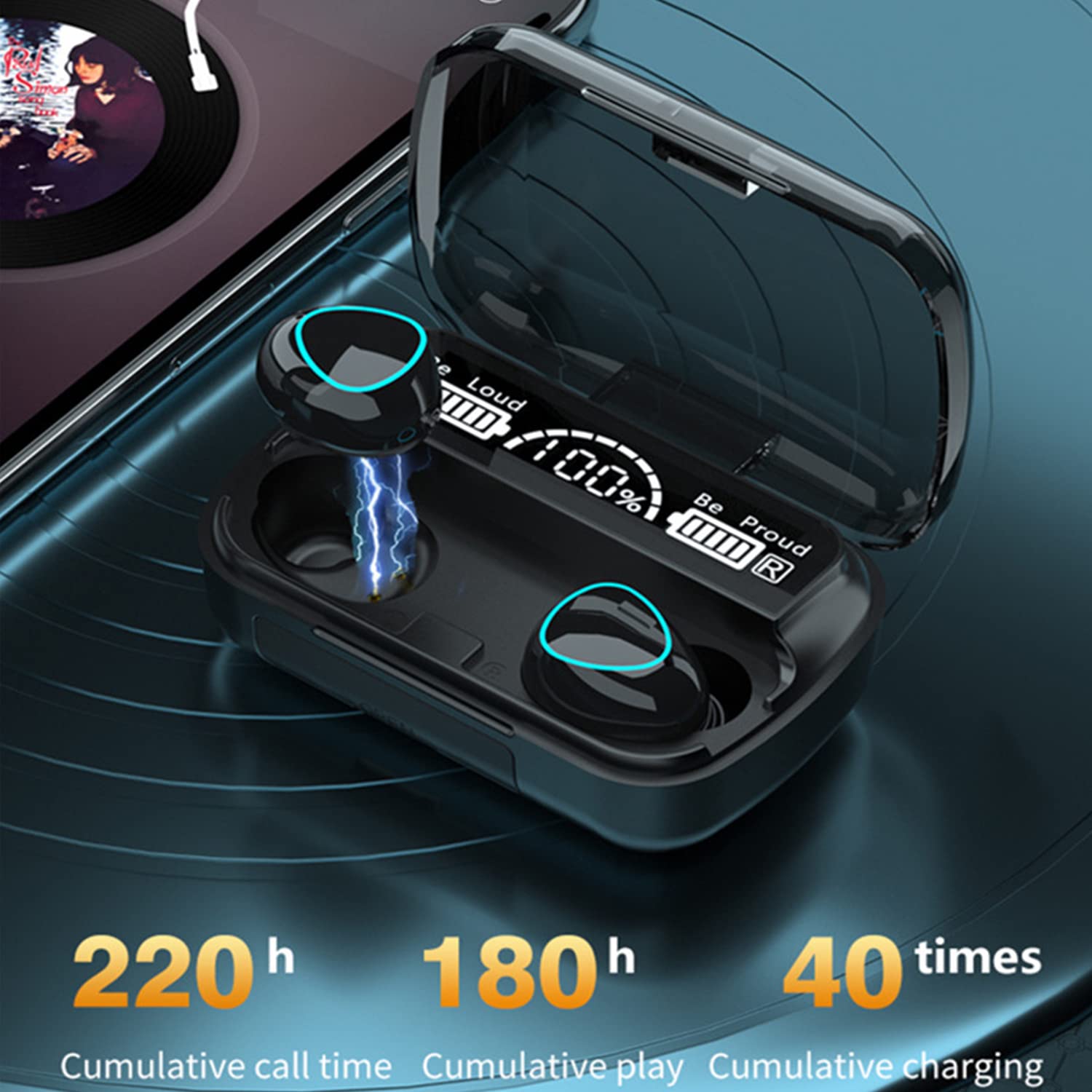 Jmamba Écouteurs sans Fil, Bluetooth, écouteurs sans Fil, 140 Heures de Lecture avec étui de Charge, écouteurs Intra-Auriculaires IPX7, étanche et antibruit