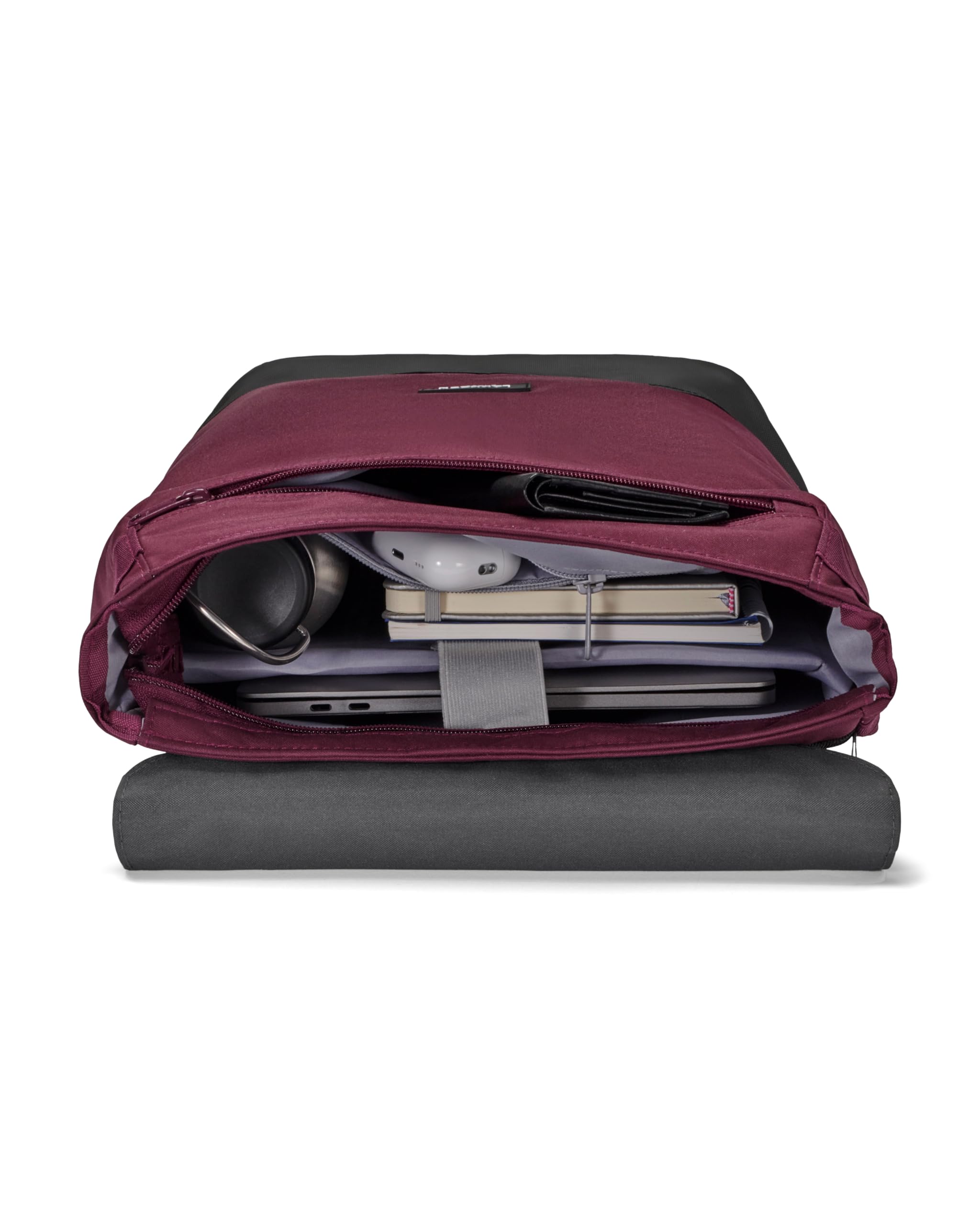 LARKSON Zaino da Donna Grigio Rosso - Nina - Zaino da Giorno con Scomparto per Laptop da 16 Pollici per Università, Lavoro e Viaggi - Zainetto Medio - Idrorepellente