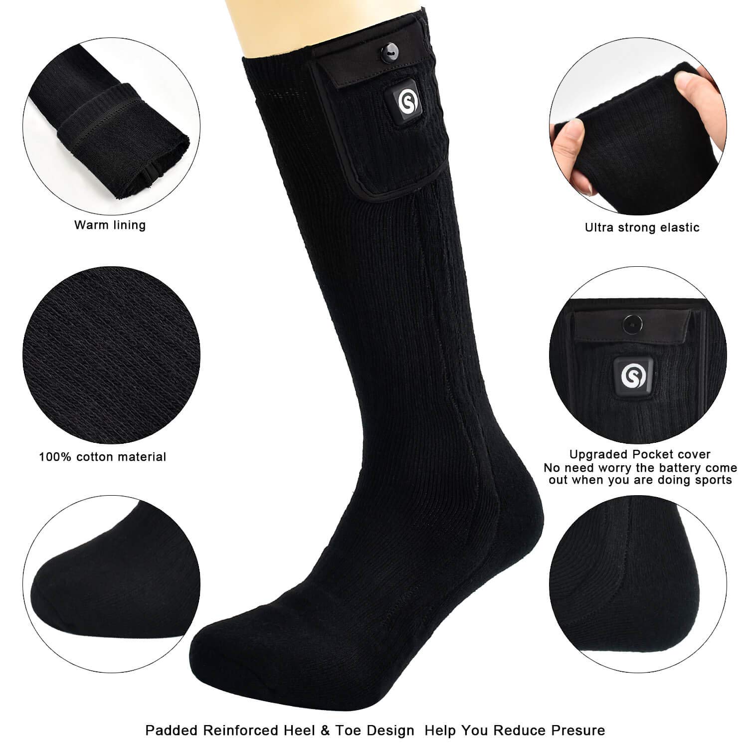 Chaussettes Chauffantes, 5000mAh Chaussette Chauffante Chaussette Rechargeables Température