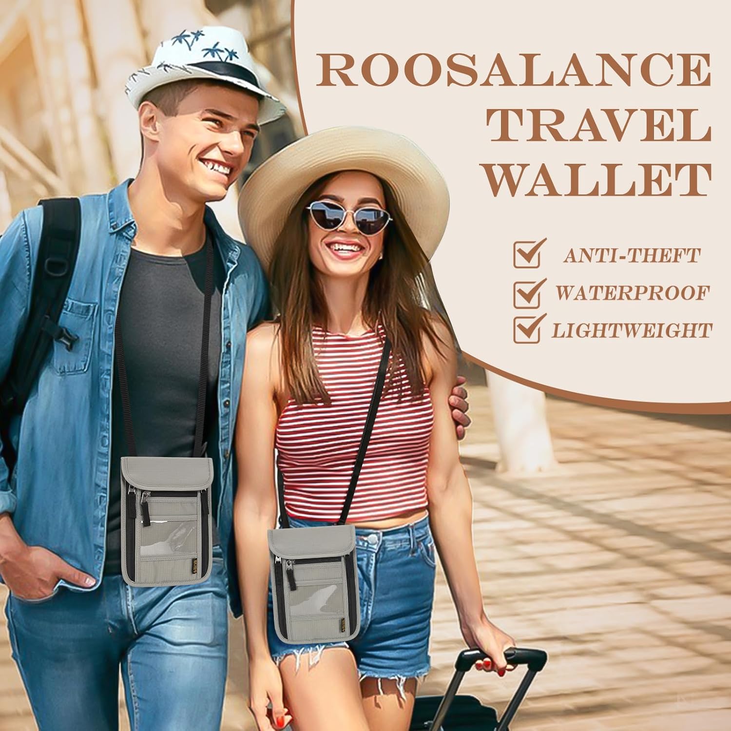 Passport Holder for Travel, Neck Pouch Travel Wallet With RFID Blocking, Waterproof Lightweight Passport Wallet for Women and Men (Gray)