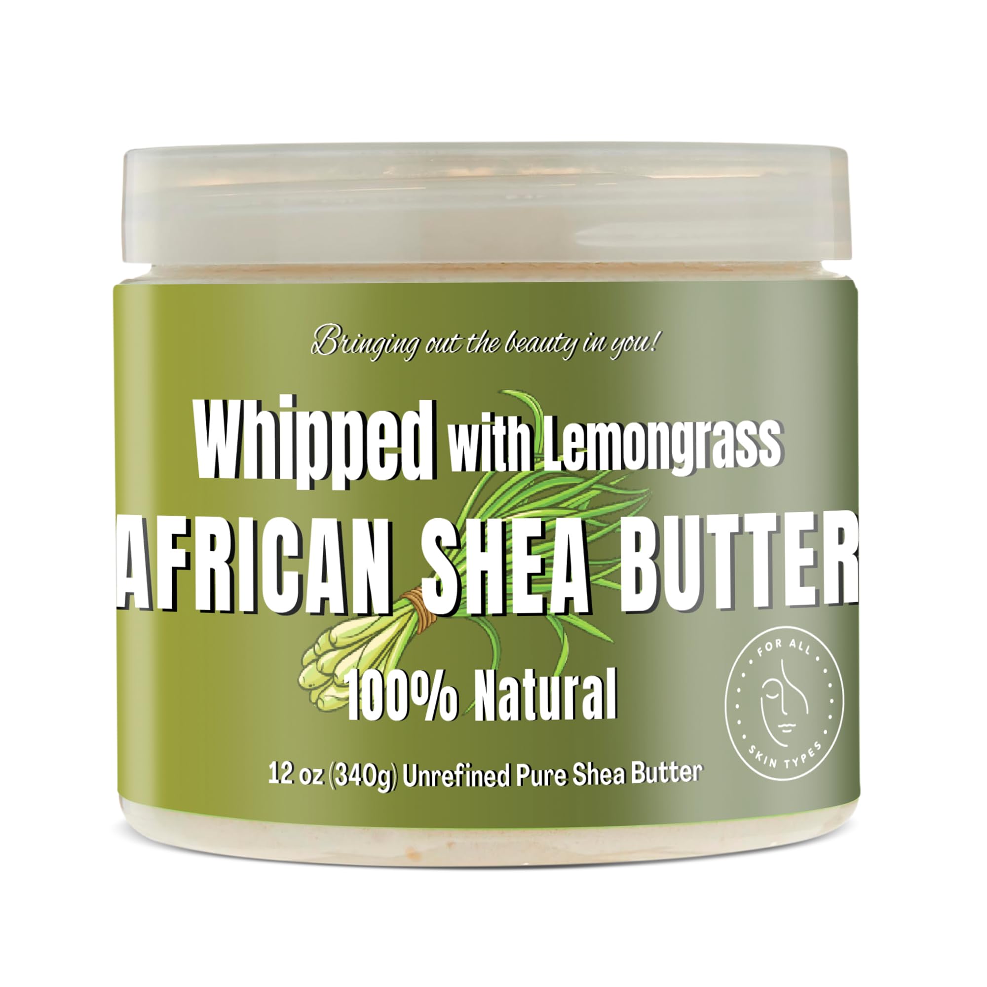 RA COSMETICSWhipped Shea Butter Lemongrass - 100% Pure and Natural African Shea Butter - Handcrafted Moisturizer with Essential Vitamins for Radiant Skin and Luscious Hair - 12oz Jar