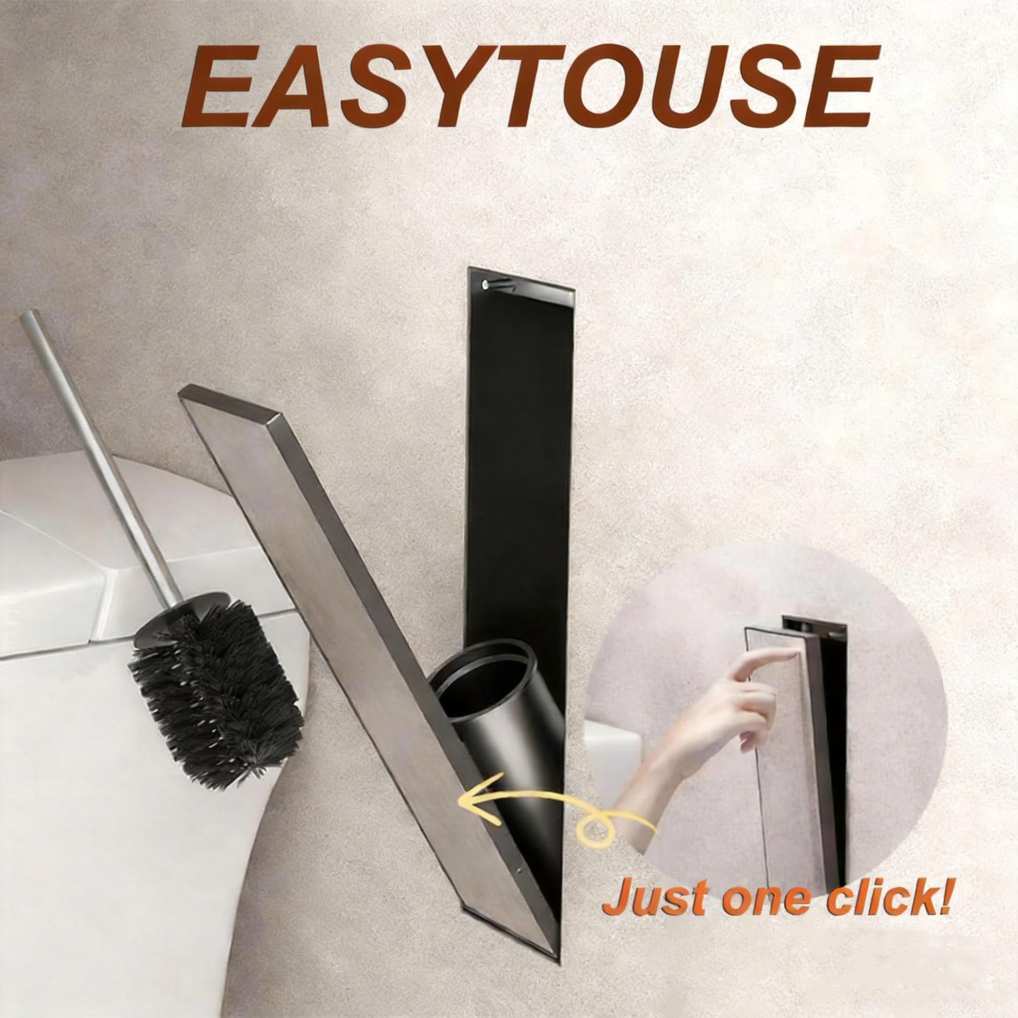 Soporte para escobilla de Inodoro Empotrado Oculto de Acero Inoxidable para nicho de Ducha con Cierre elástico. Ahorra Espacio y facilita la Limpieza. Ideal para(Natural)