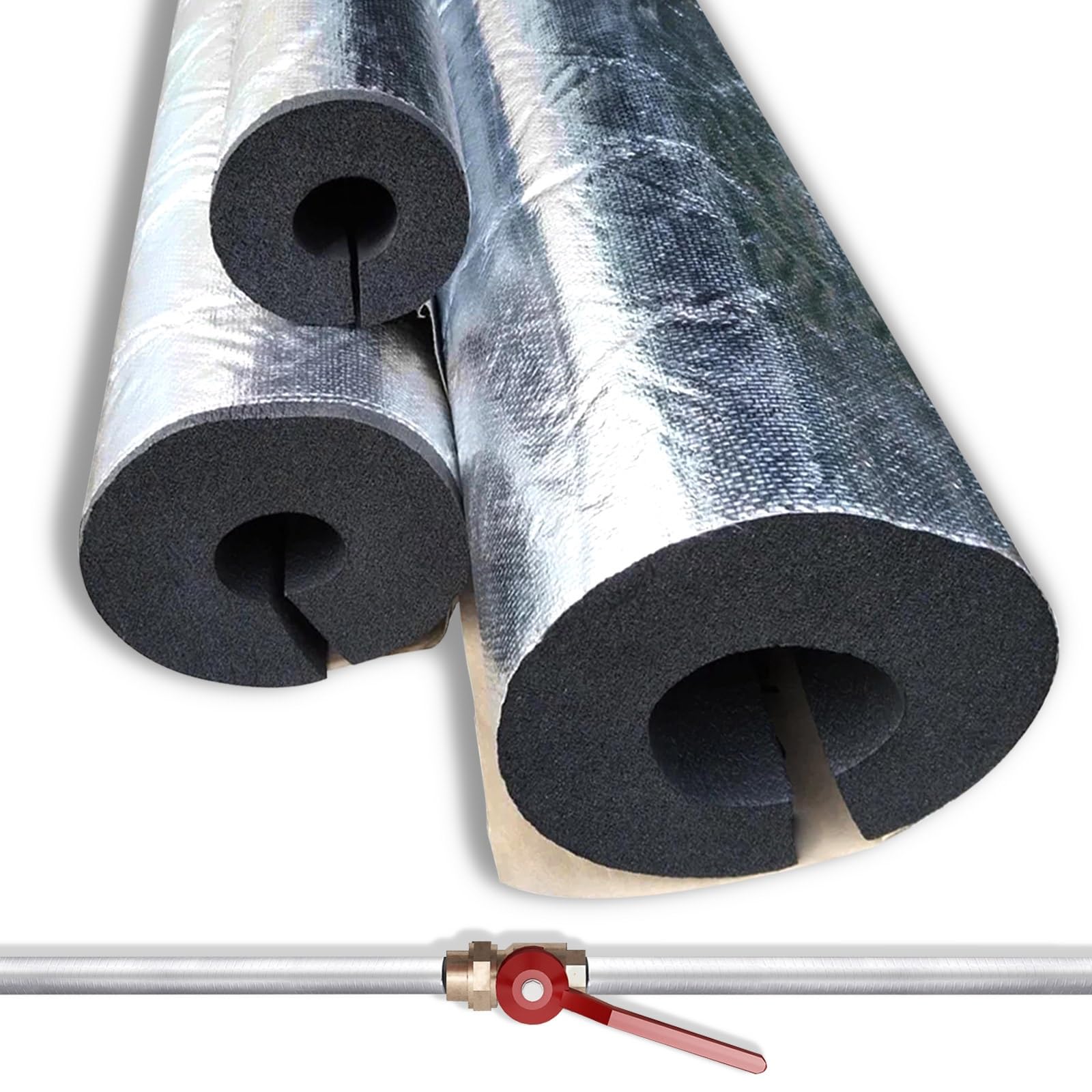 Tubo aislante de protección contra heladas de 0,9 m para uso en exteriores, funda de aislamiento de papel de aluminio para aire acondicionado, cubiertas industriales de agua caliente y fría (10 mm x